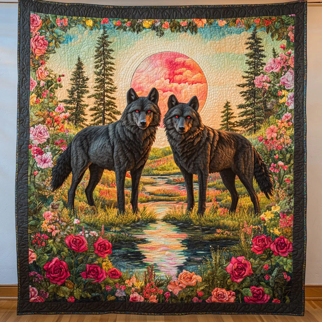Black Wolf Mate Quilt Blanket