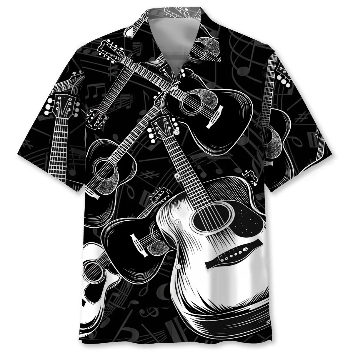 Black and White Acoustic Guitar Hawaiian Shirt