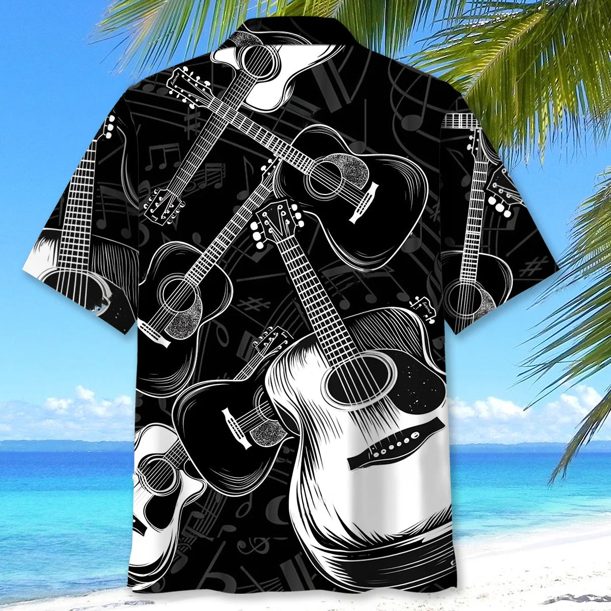 Black and White Acoustic Guitar Hawaiian Shirt