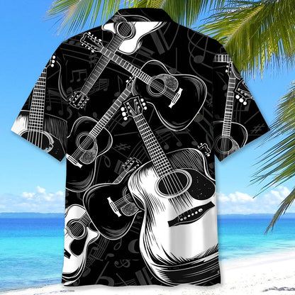Black and White Acoustic Guitar Hawaiian Shirt