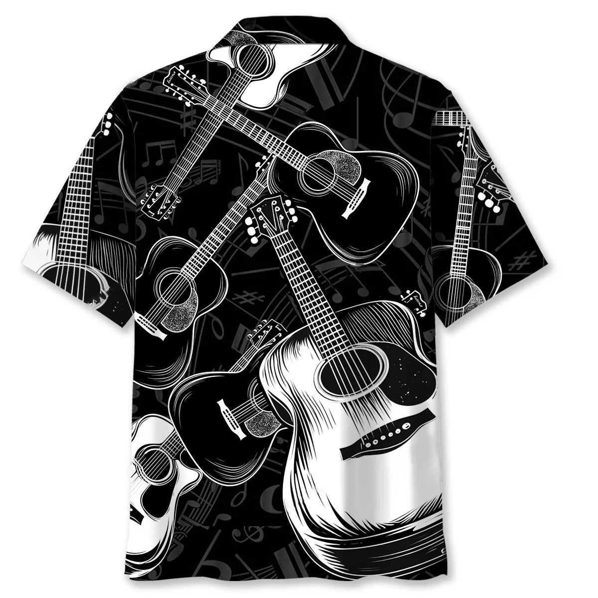 Black and White Acoustic Guitar Hawaiian Shirt