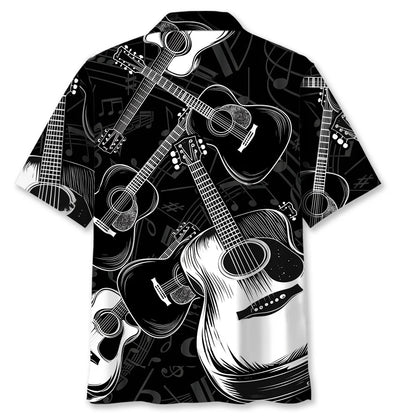 Black and White Acoustic Guitar Hawaiian Shirt