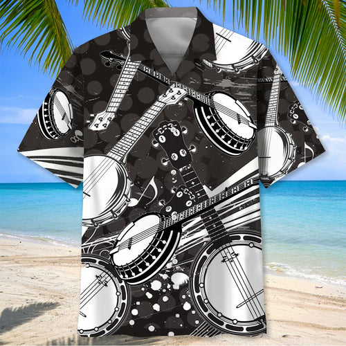 Black and White Banjo Hawaiian Shirt