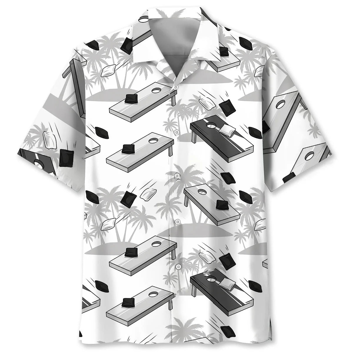 Black and White Cornhole Palms Hawaiian Shirt