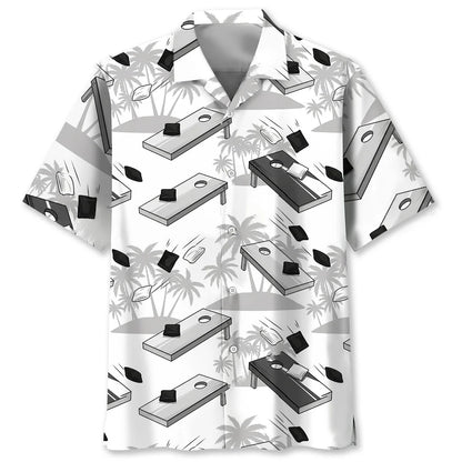 Black and White Cornhole Palms Hawaiian Shirt