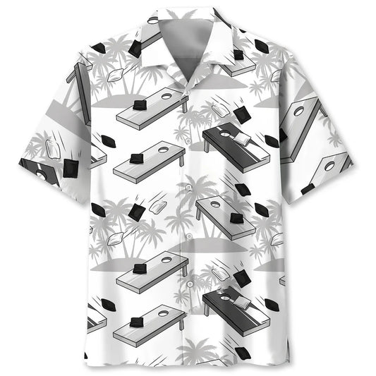 Black and White Cornhole Palms Hawaiian Shirt