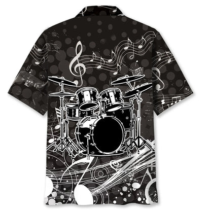 Black and White Graphic Drum Hawaiian Shirt