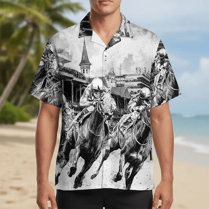 Black and White Horse Racing Hawaiian Shirt