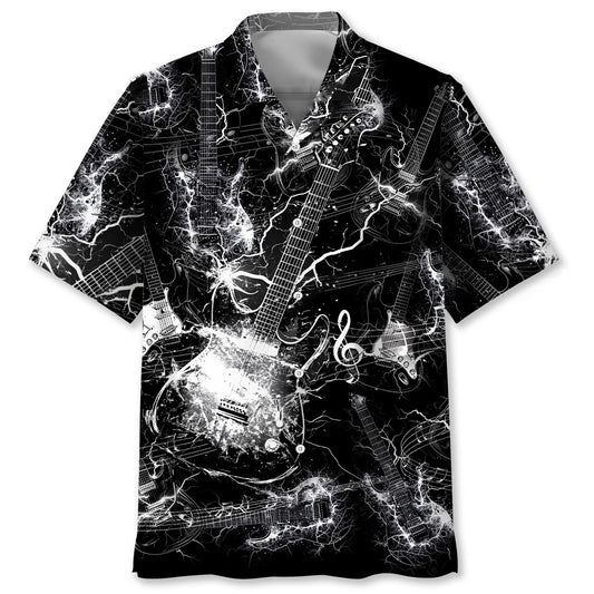 Black and White Lightning Electric Guitar Hawaiian Shirt