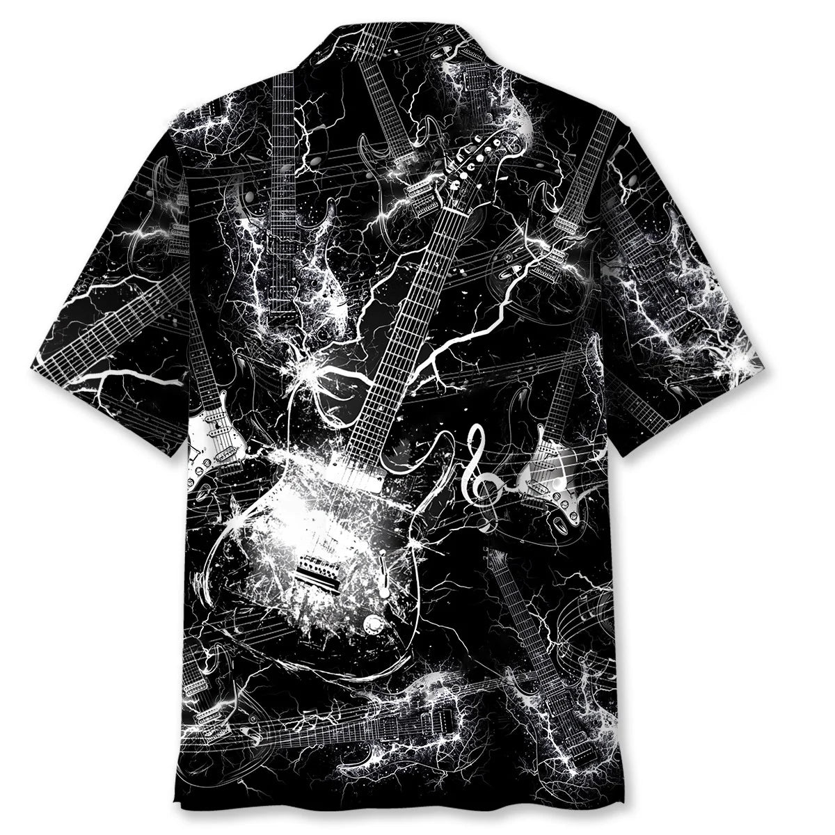 Black and White Lightning Electric Guitar Hawaiian Shirt