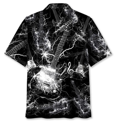 Black and White Lightning Electric Guitar Hawaiian Shirt