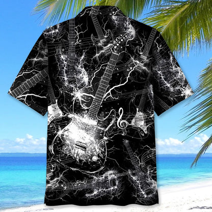 Black and White Lightning Electric Guitar Hawaiian Shirt