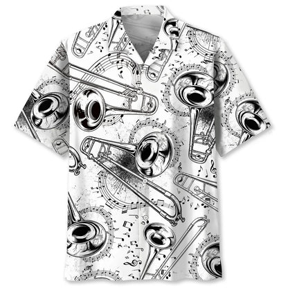 Black and White Trombone Hawaiian Shirt