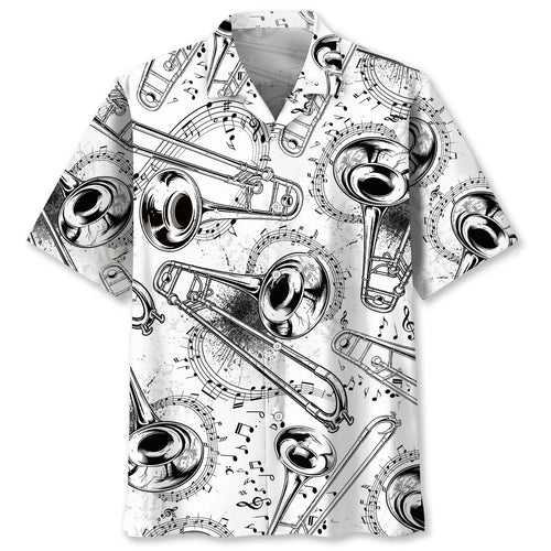 Black and White Trombone Hawaiian Shirt