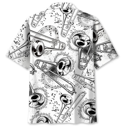 Black and White Trombone Hawaiian Shirt