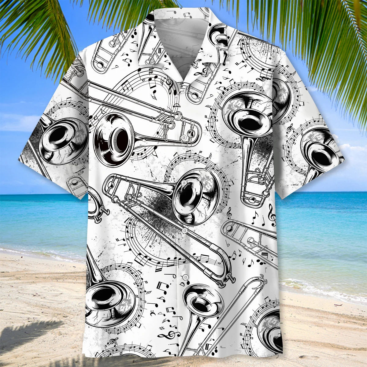 Black and White Trombone Hawaiian Shirt