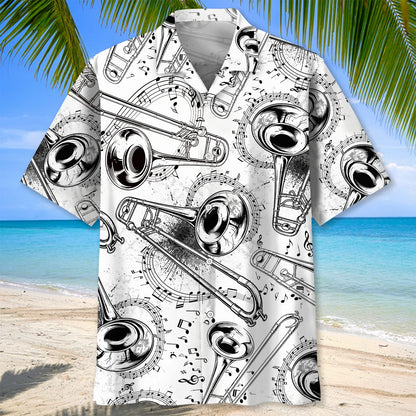 Black and White Trombone Hawaiian Shirt
