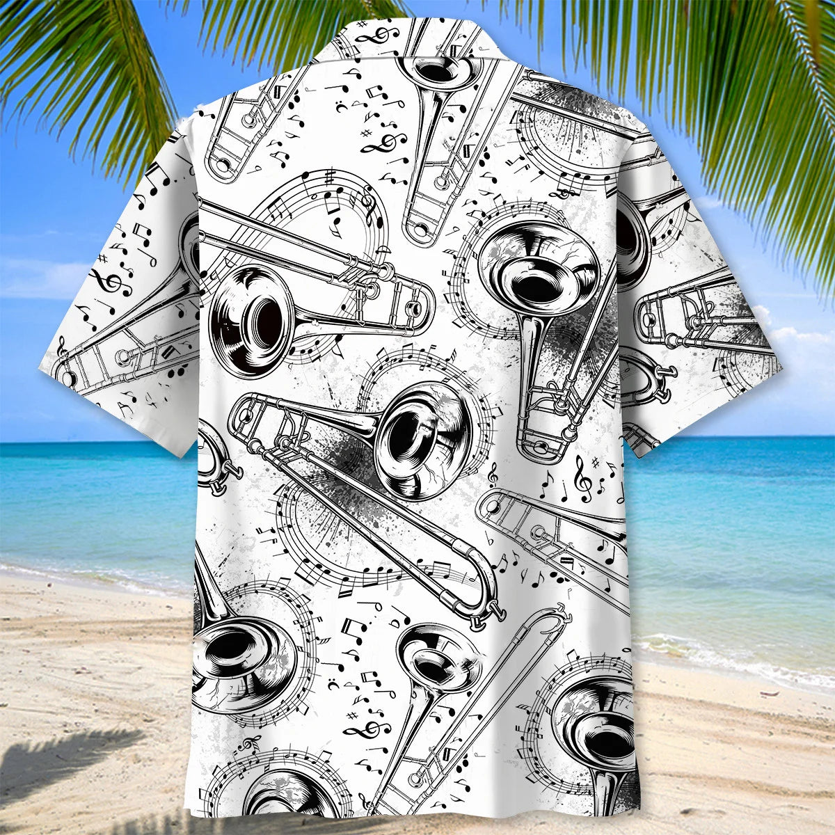 Black and White Trombone Hawaiian Shirt