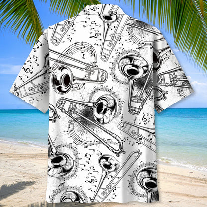 Black and White Trombone Hawaiian Shirt