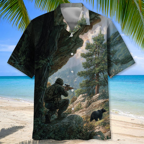 Black Bear Hunting Art Hawaiian Shirt