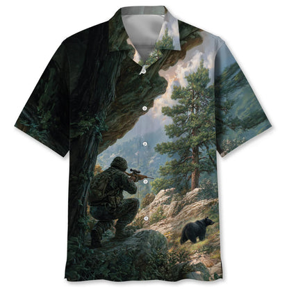 Black Bear Hunting Art Hawaiian Shirt