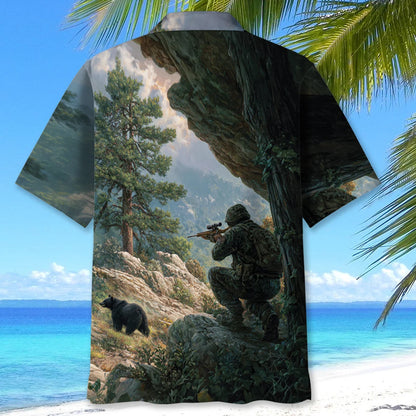 Black Bear Hunting Art Hawaiian Shirt
