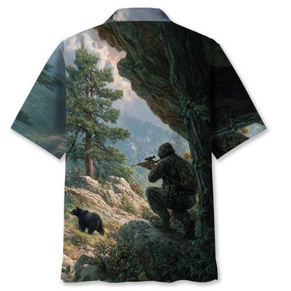 Black Bear Hunting Art Hawaiian Shirt