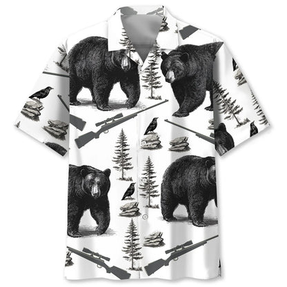 Black Bear Hunting Forest Hawaiian Shirt