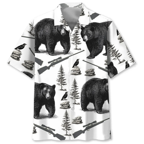 Black Bear Hunting Forest Hawaiian Shirt