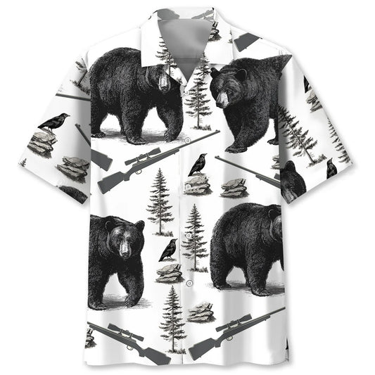 Black Bear Hunting Forest Hawaiian Shirt