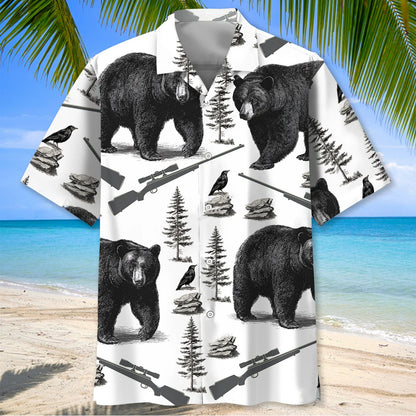 Black Bear Hunting Forest Hawaiian Shirt