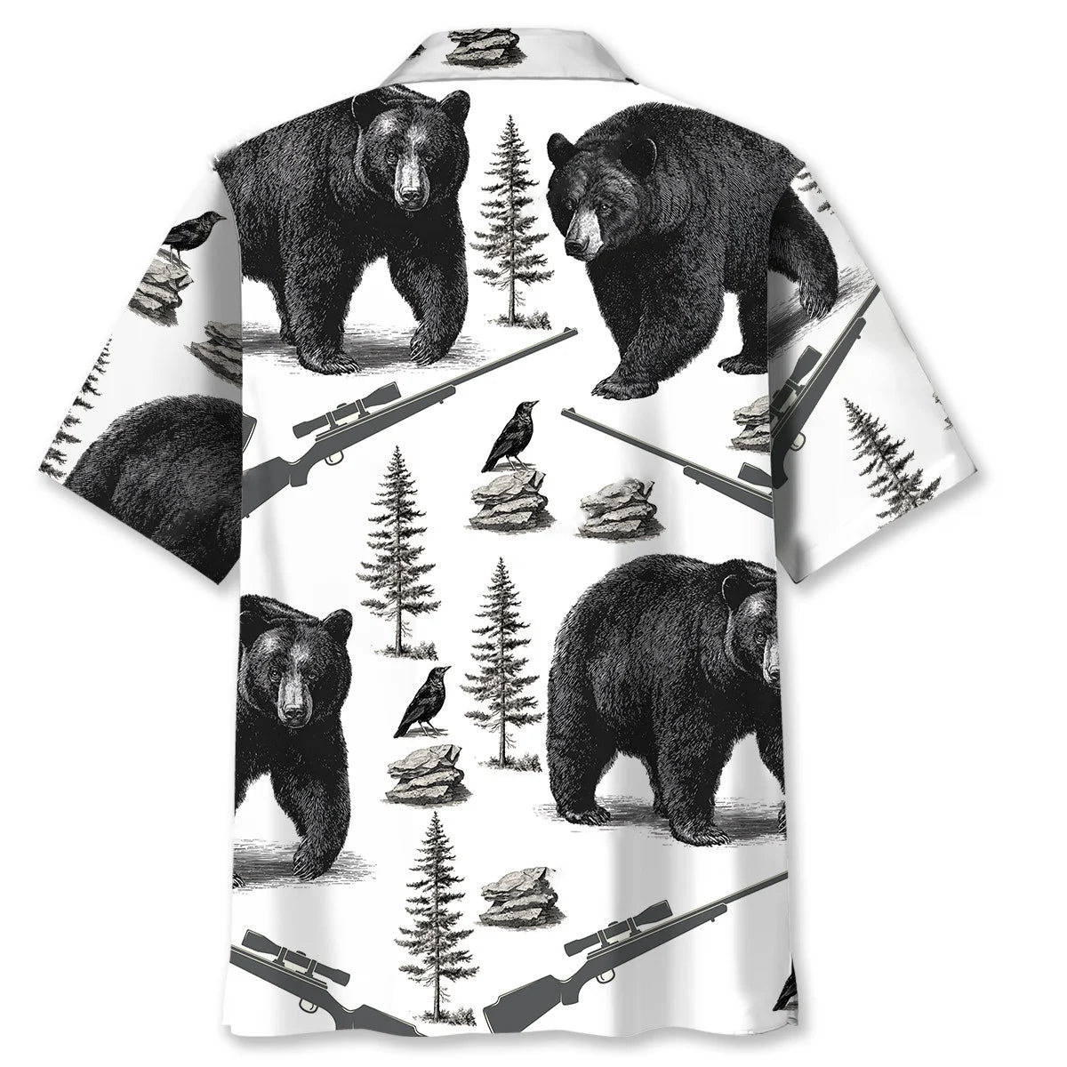 Black Bear Hunting Forest Hawaiian Shirt