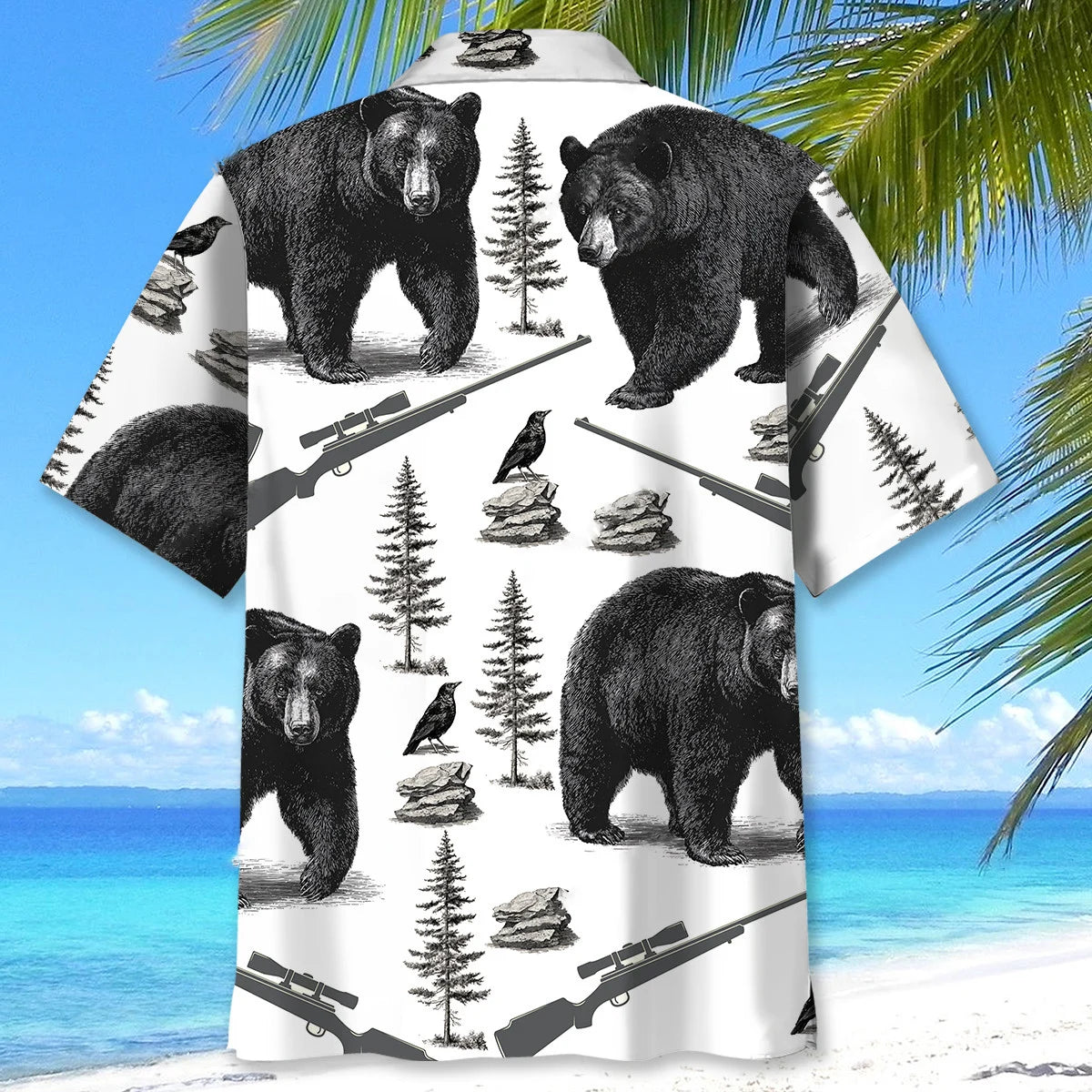 Black Bear Hunting Forest Hawaiian Shirt