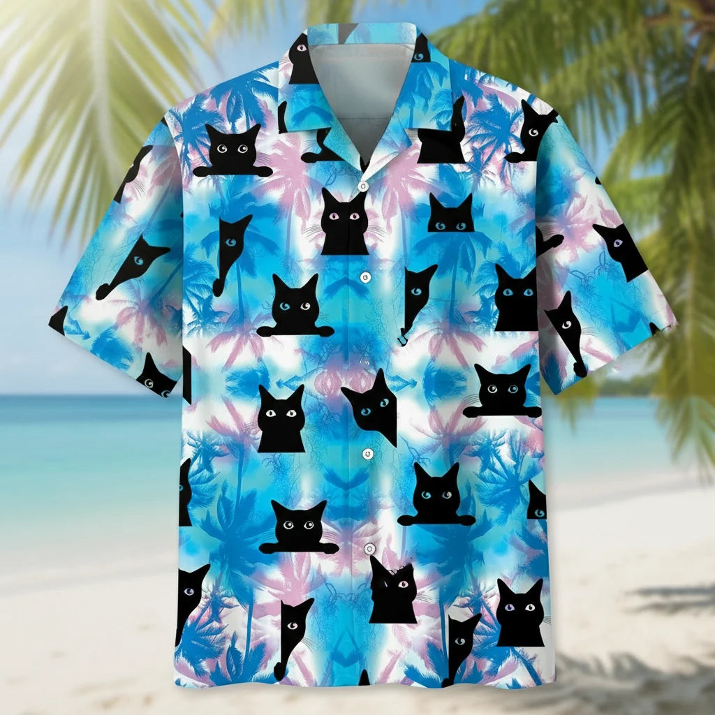 Black Cat Blue Hawaiian Shirt