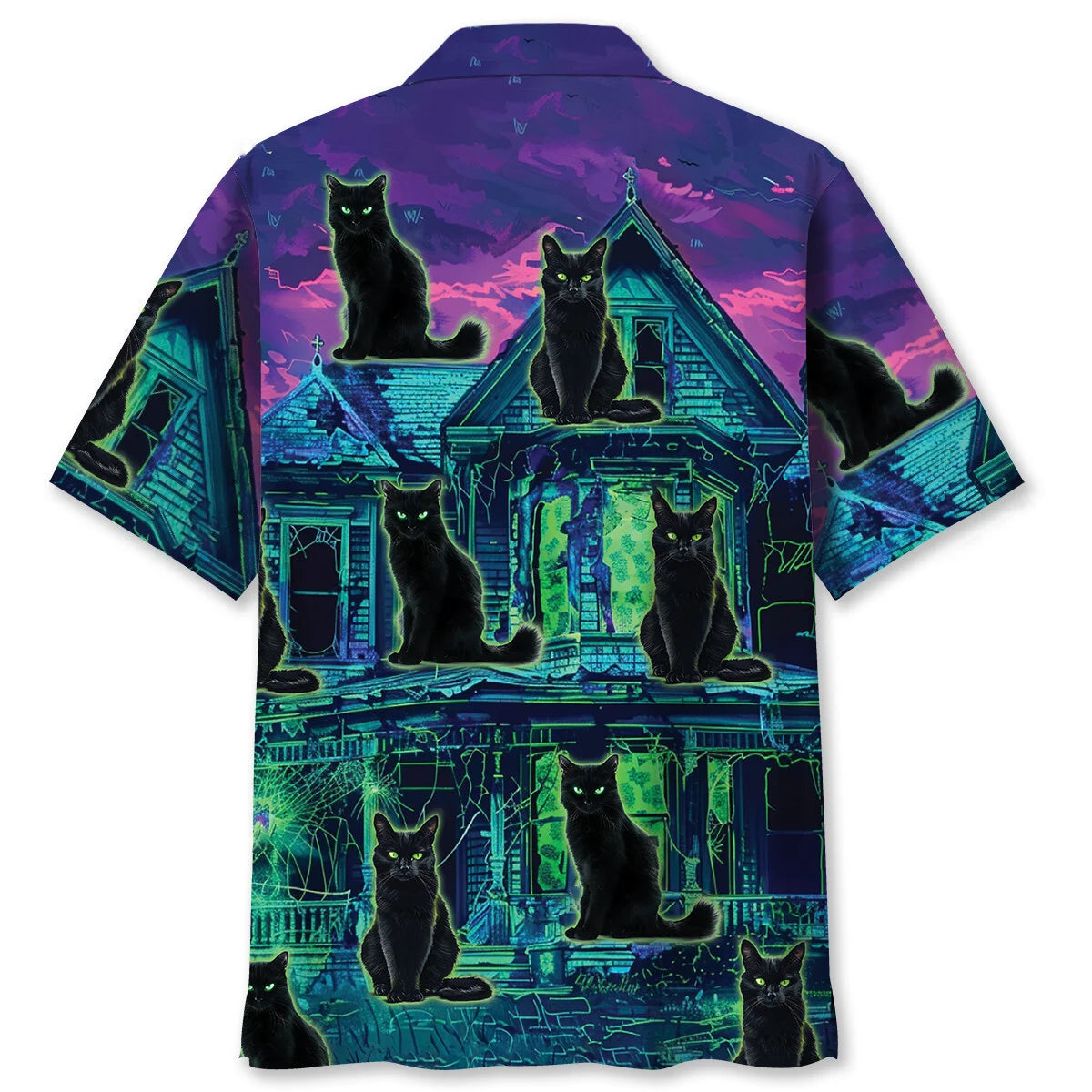 Black Cat Haunted House Hawaiian Shirt