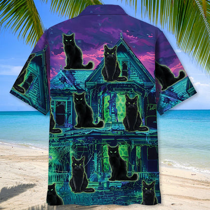 Black Cat Haunted House Hawaiian Shirt