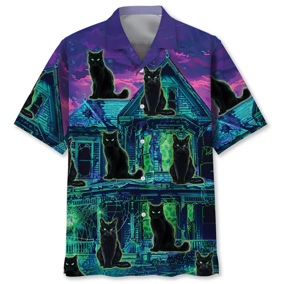 Black Cat Haunted House Hawaiian Shirt