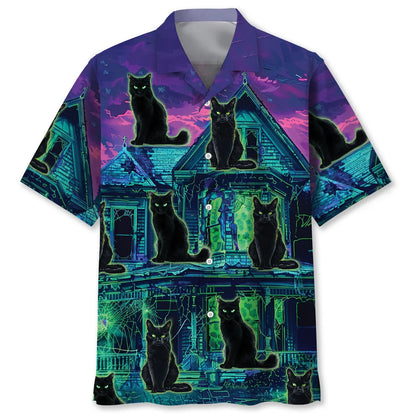 Black Cat Haunted House Hawaiian Shirt