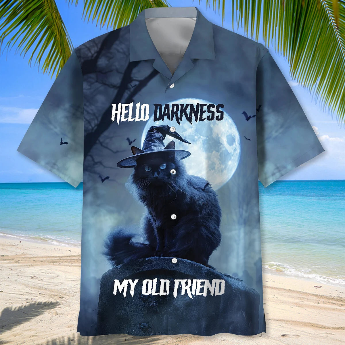 Black Cat Hello Darkness my Old Friend Hawaiian Shirt