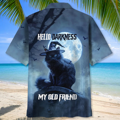 Black Cat Hello Darkness my Old Friend Hawaiian Shirt