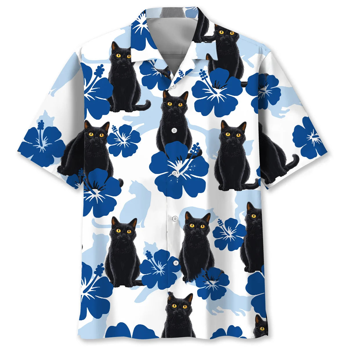 Black Cat Hibiscus Summer Hawaiian Shirt