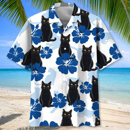 Black Cat Hibiscus Summer Hawaiian Shirt