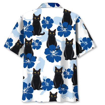 Black Cat Hibiscus Summer Hawaiian Shirt
