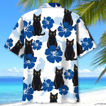Black Cat Hibiscus Summer Hawaiian Shirt
