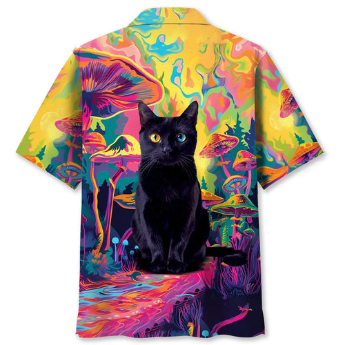 Black Cat Hippie Mushroom Hawaiian Shirt