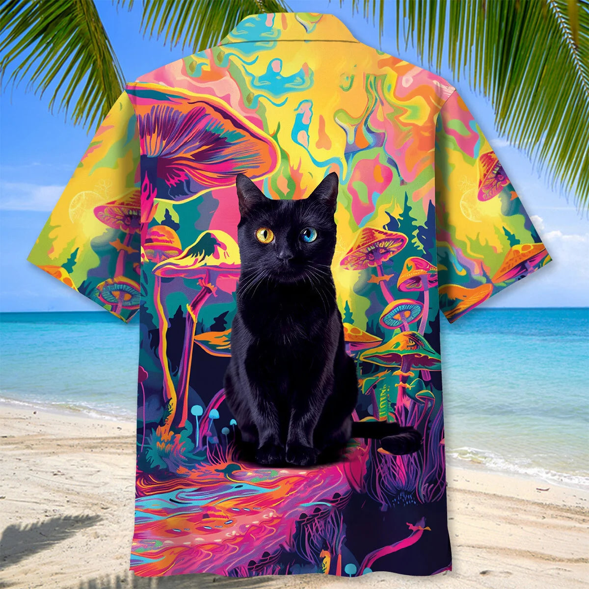 Black Cat Hippie Mushroom Hawaiian Shirt