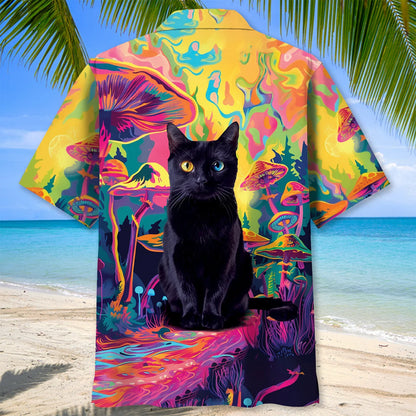 Black Cat Hippie Mushroom Hawaiian Shirt