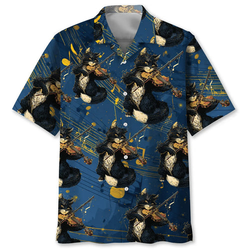 Black Cat Play Violin Hawaiian Shirt