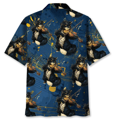 Black Cat Play Violin Hawaiian Shirt