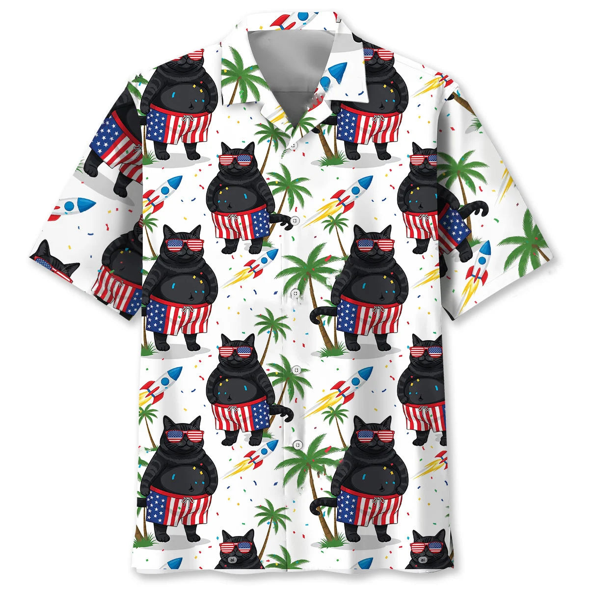 Black Cat Proud of America Hawaiian Shirt